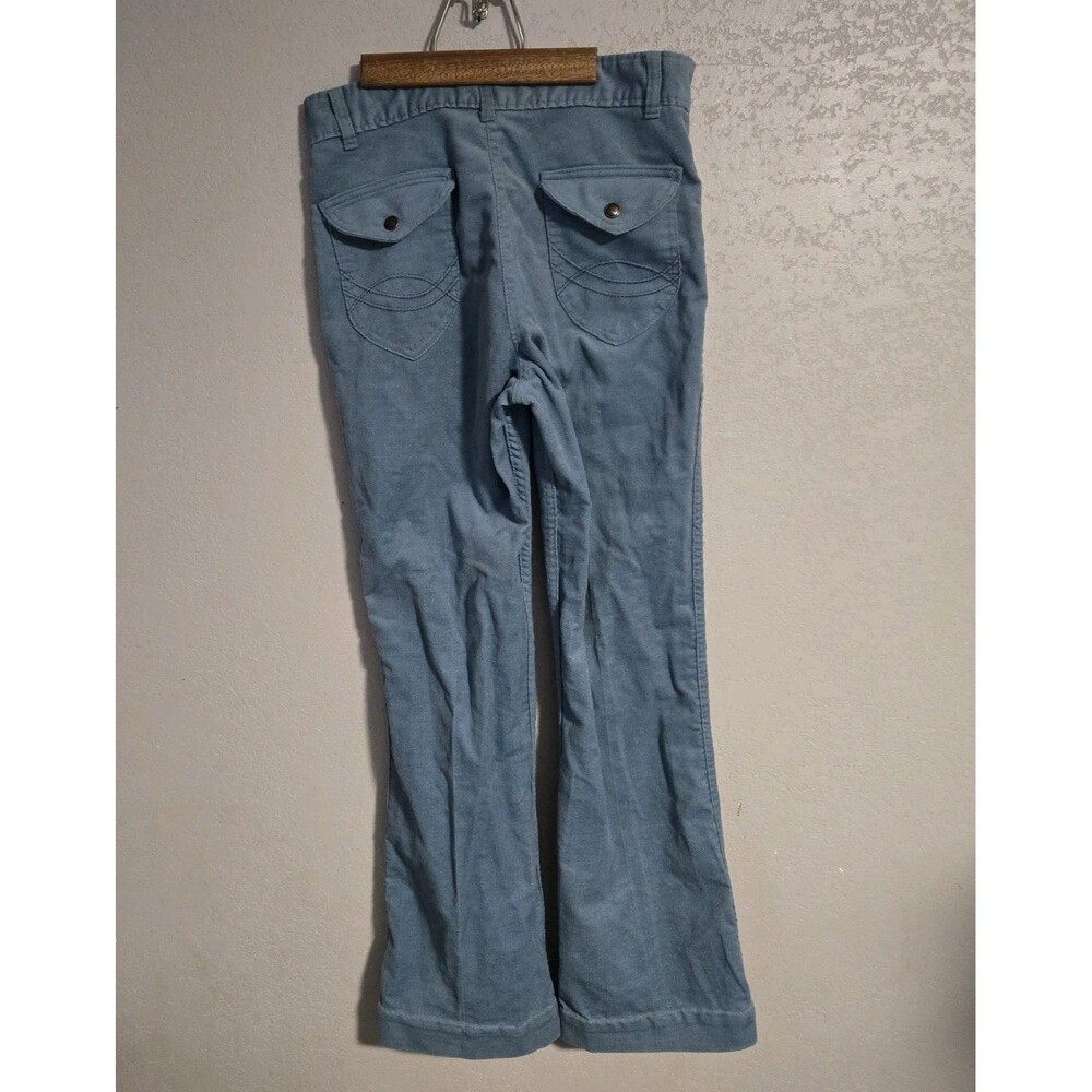 Vintage 70s Sears Put On Shop Blue Textured Bell Bottom Pants Men's 32x33 /31x31